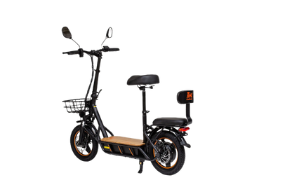 KuKirin C1 Pro Black electric scooter with a basket and seat on a white background