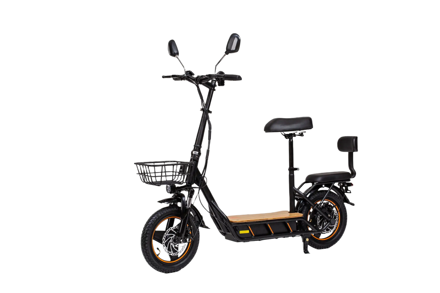 KuKirin C1 Pro Black electric scooter with a basket and seat on a white background