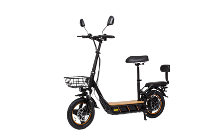 KuKirin C1 Pro Black electric scooter with a basket and seat on a white background