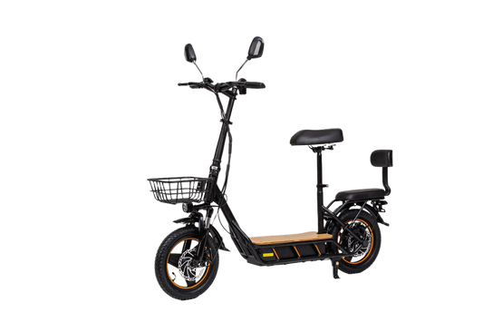 KuKirin C1 Pro Black electric scooter with a basket and seat on a white background