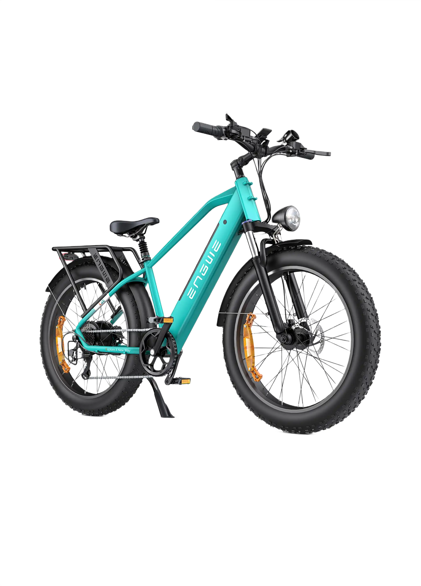 ENGWE E26 teal electric bike with black wheels on a white background