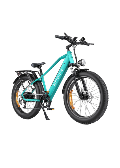 ENGWE E26 teal electric bike with black wheels on a white background