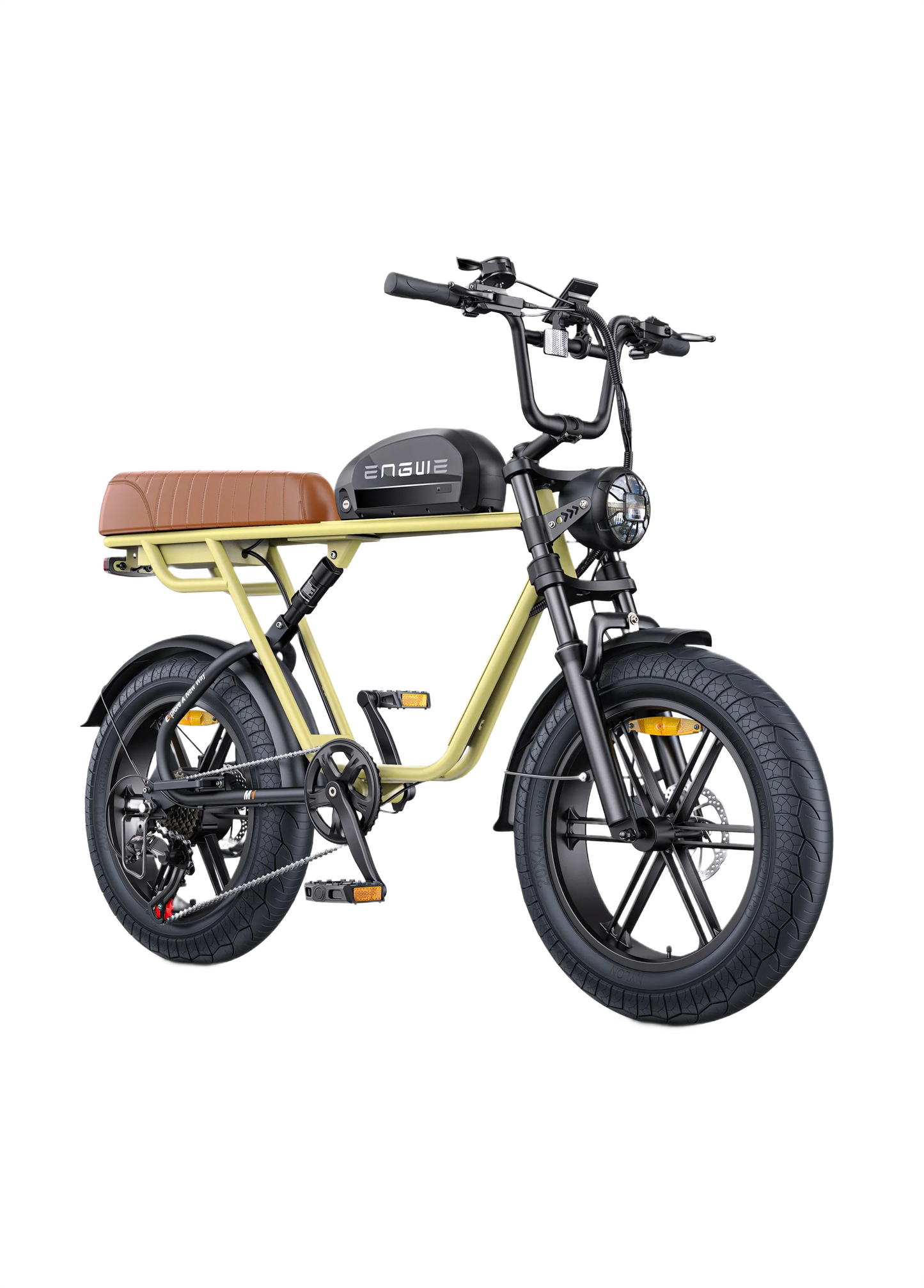 ENGWE M1 Yellow electric bike with a brown seat on a white background