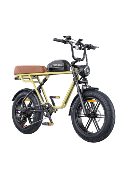 ENGWE M1 Yellow electric bike with a brown seat on a white background