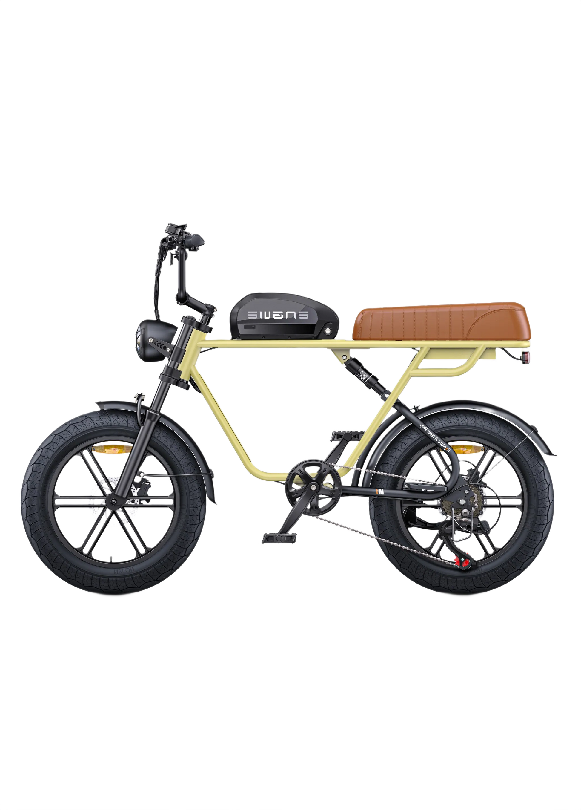 ENGWE M1 Yellow electric bike with a brown seat on a white background