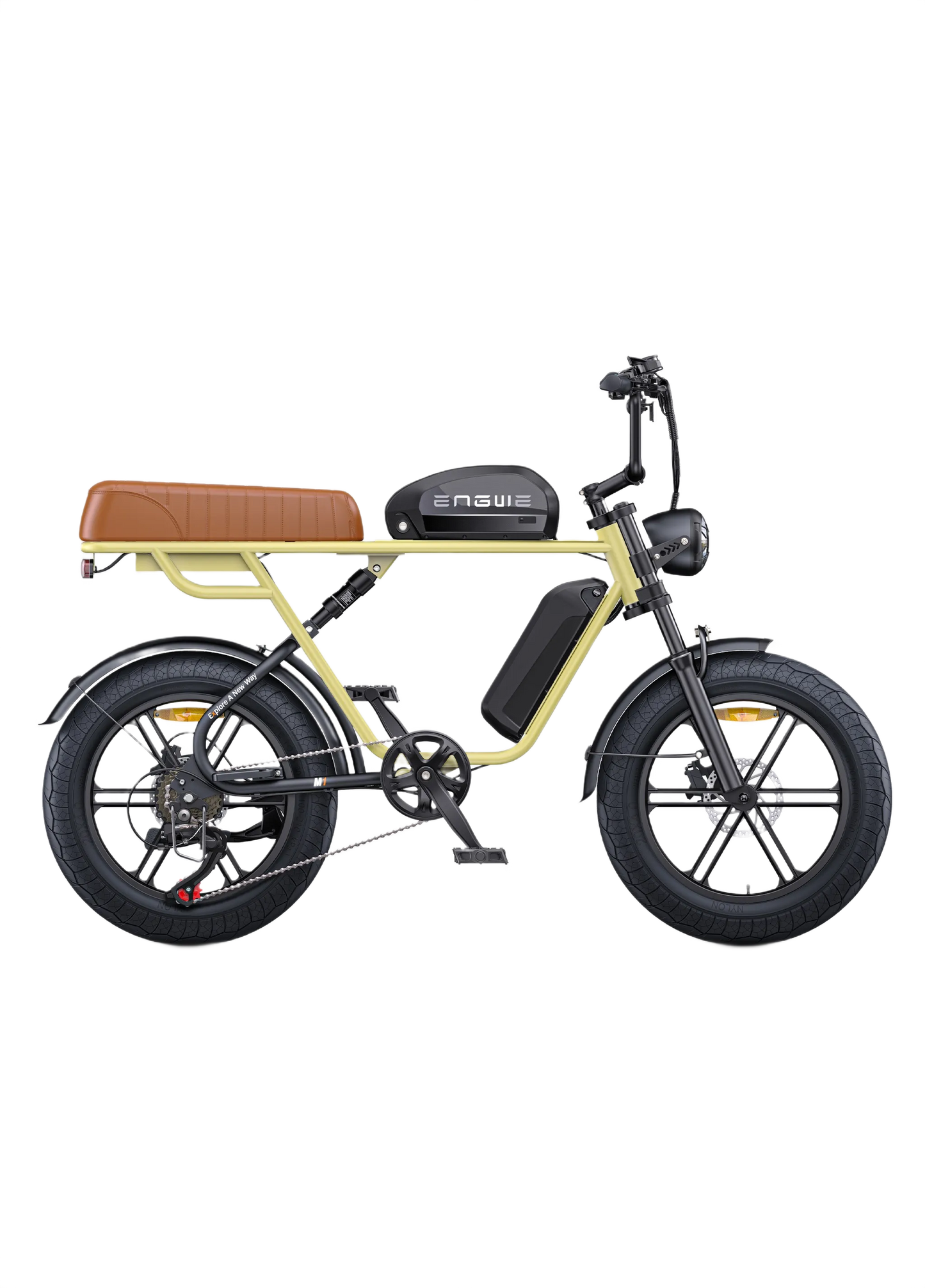 ENGWE M1 Yellow electric bike with a brown seat on a white background