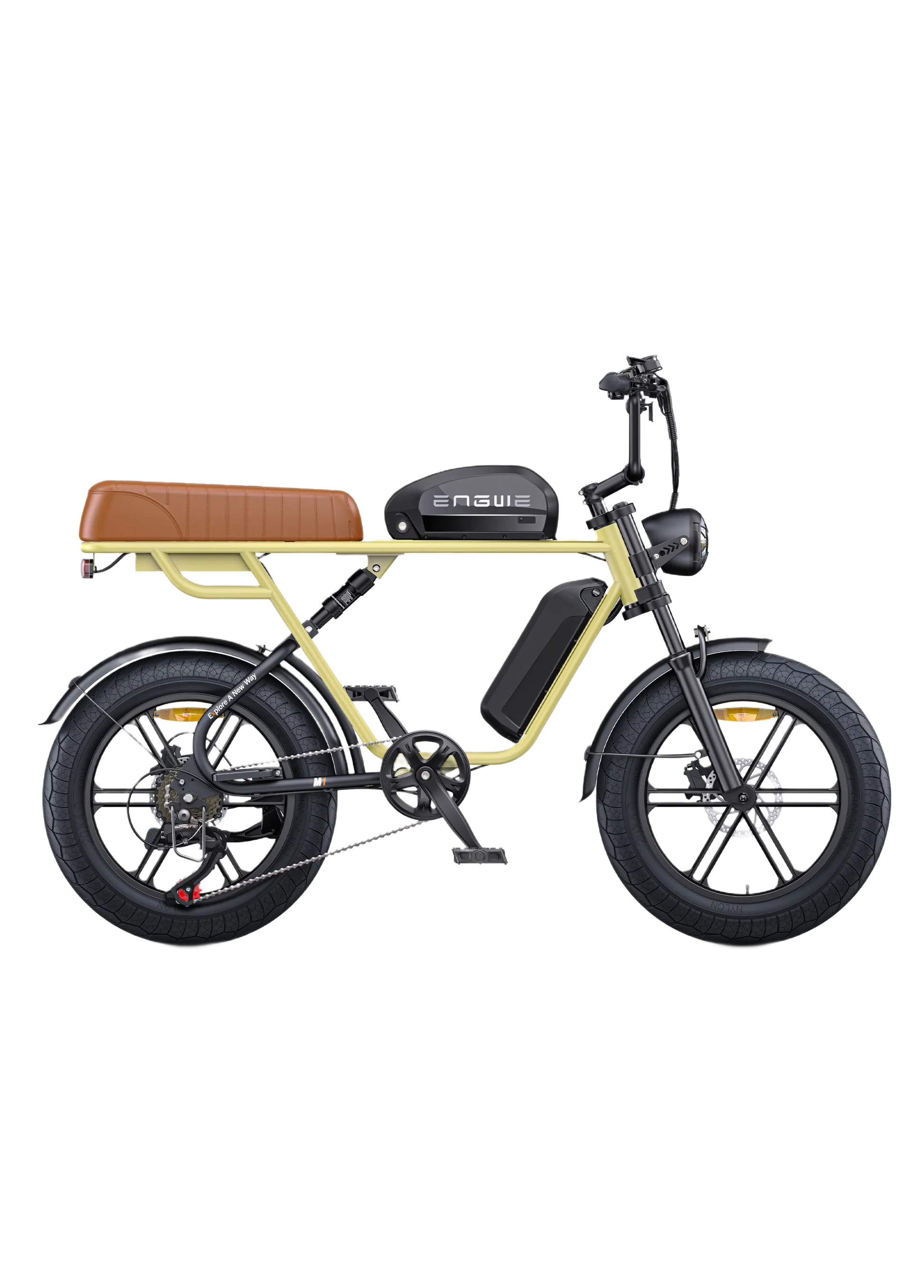 ENGWE M1 Yellow electric bike with a brown seat on a white background