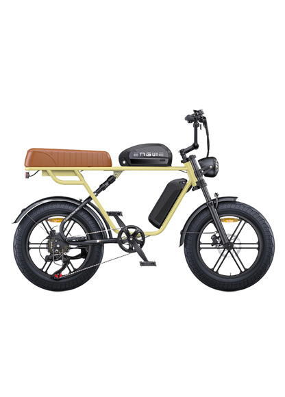 ENGWE M1 Yellow electric bike with a brown seat on a white background