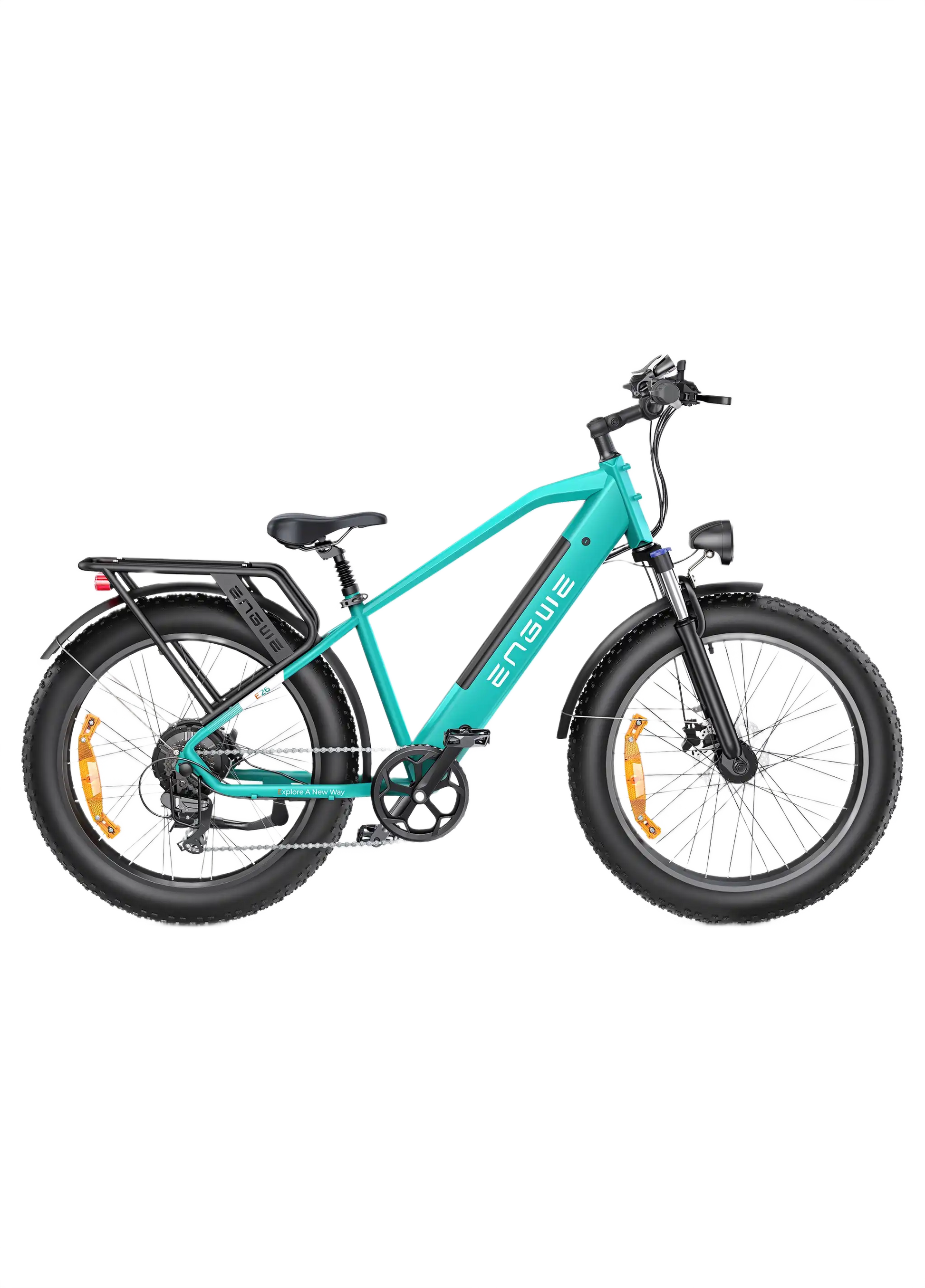 ENGWE E26 teal electric bike with black wheels on a white background