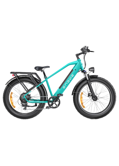 ENGWE E26 teal electric bike with black wheels on a white background