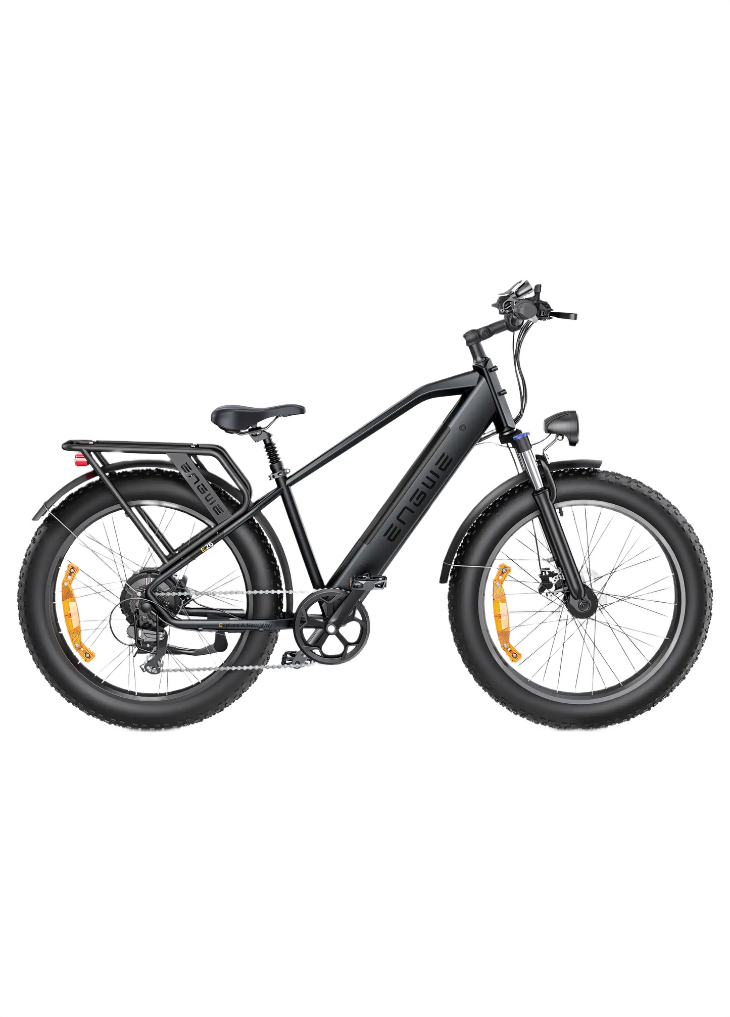 ENGWE E26 black electric bike with black wheels on a white background