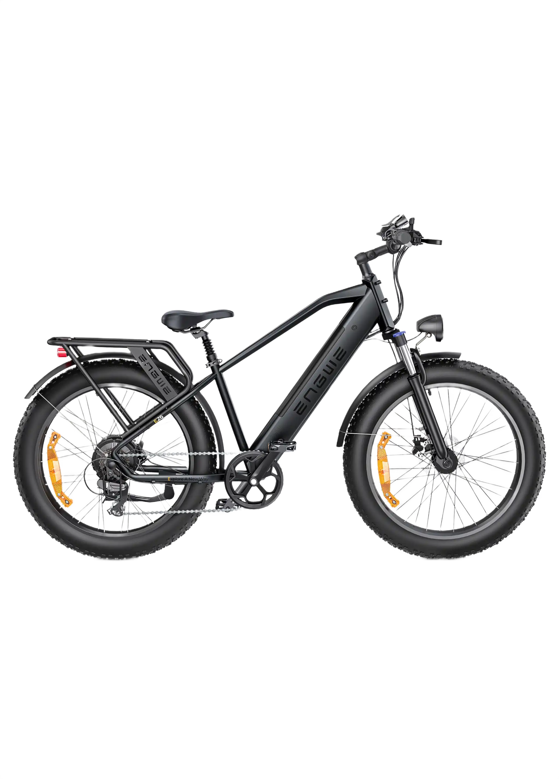 ENGWE E26 black electric bike with black wheels on a white background