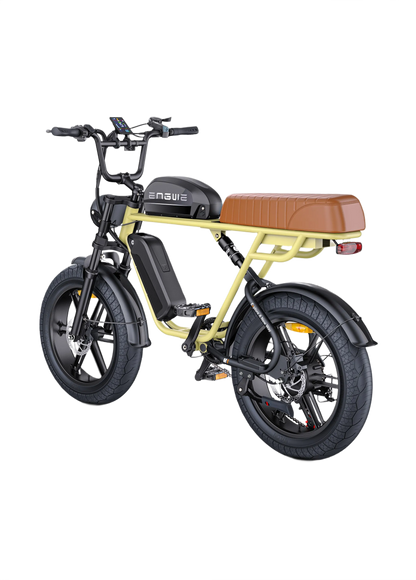 ENGWE M1 Yellow electric bike with a brown seat on a white background
