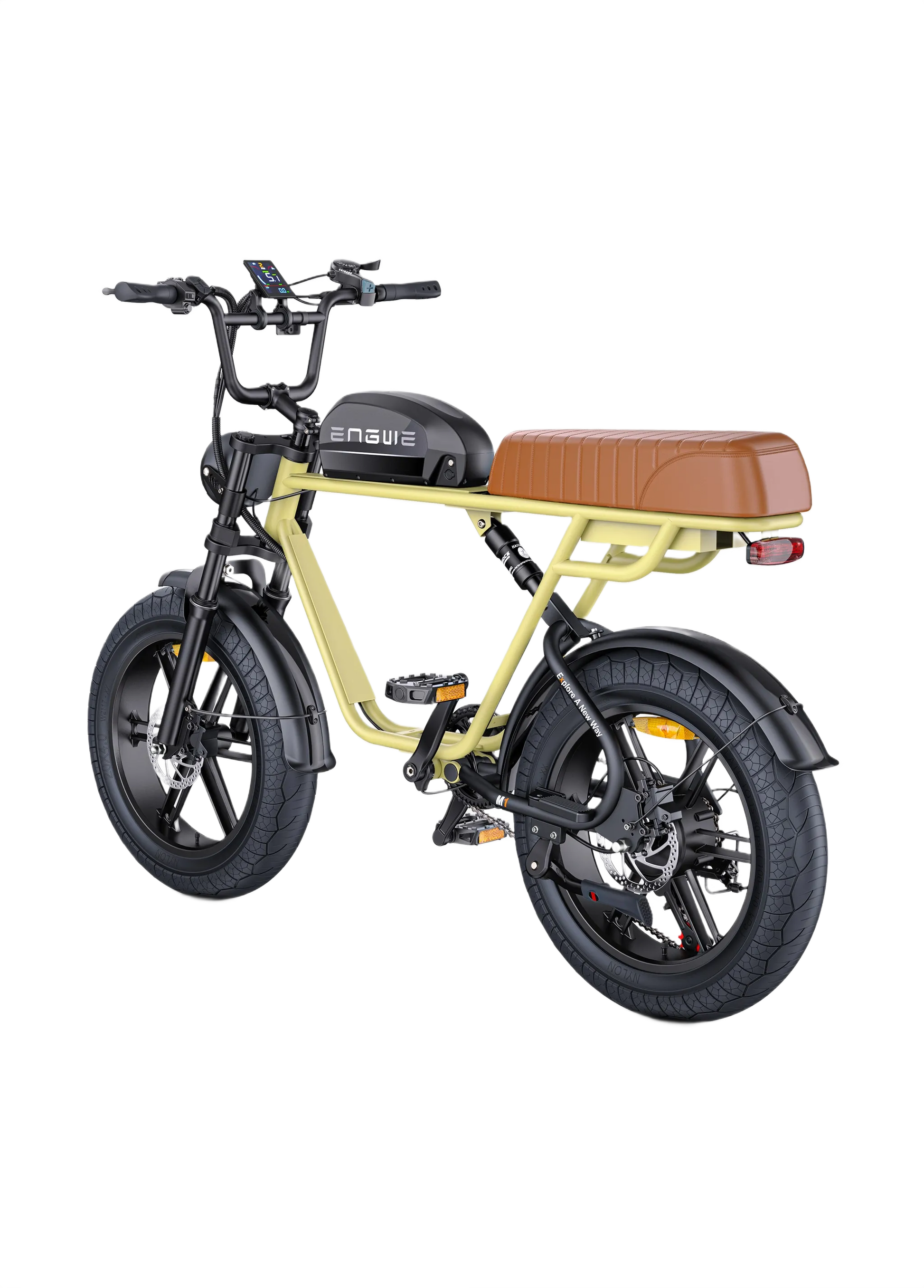 ENGWE M1 Yellow electric bike with a brown seat on a white background