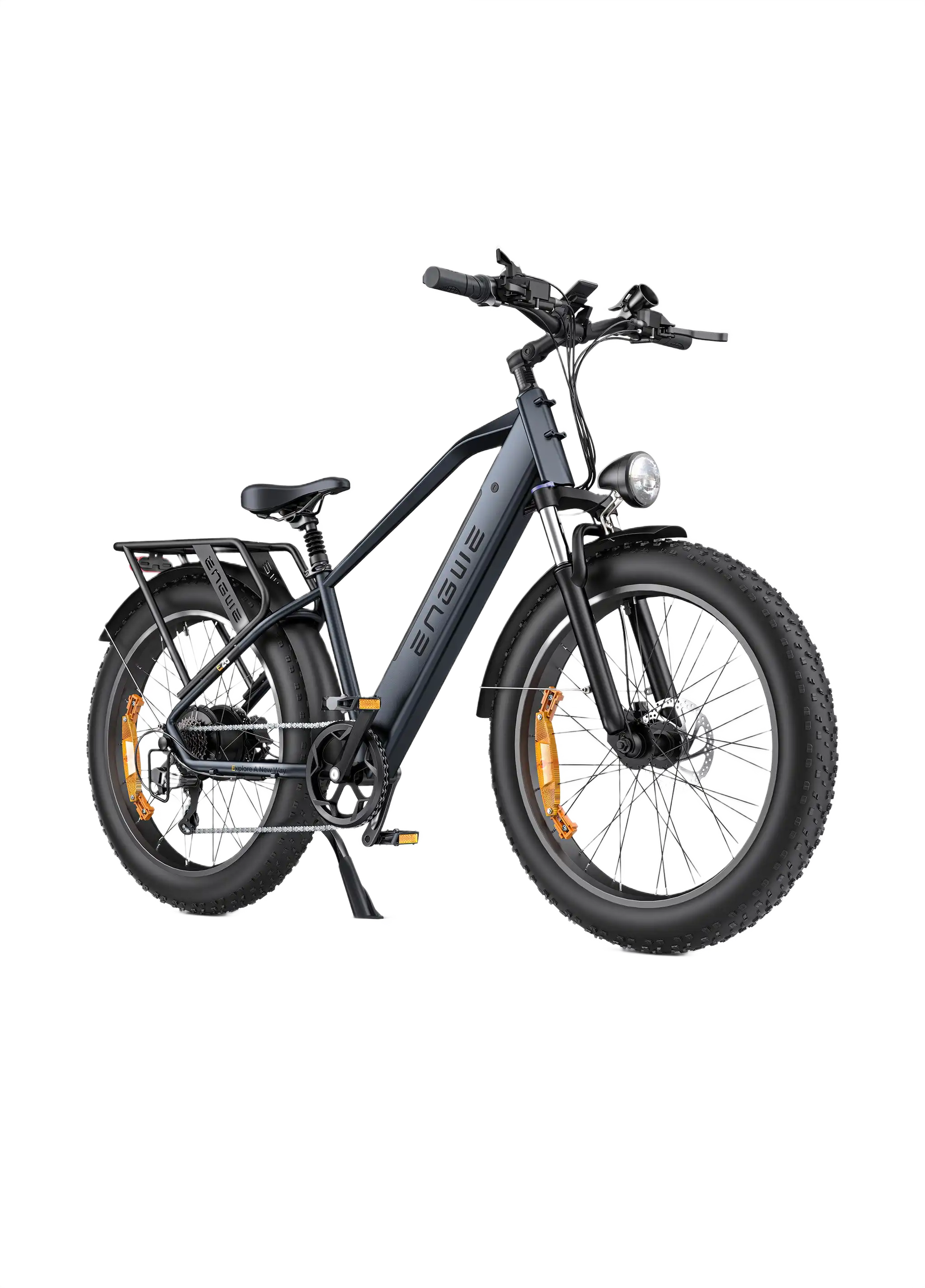 ENGWE E26 black electric bike with black wheels on a white background