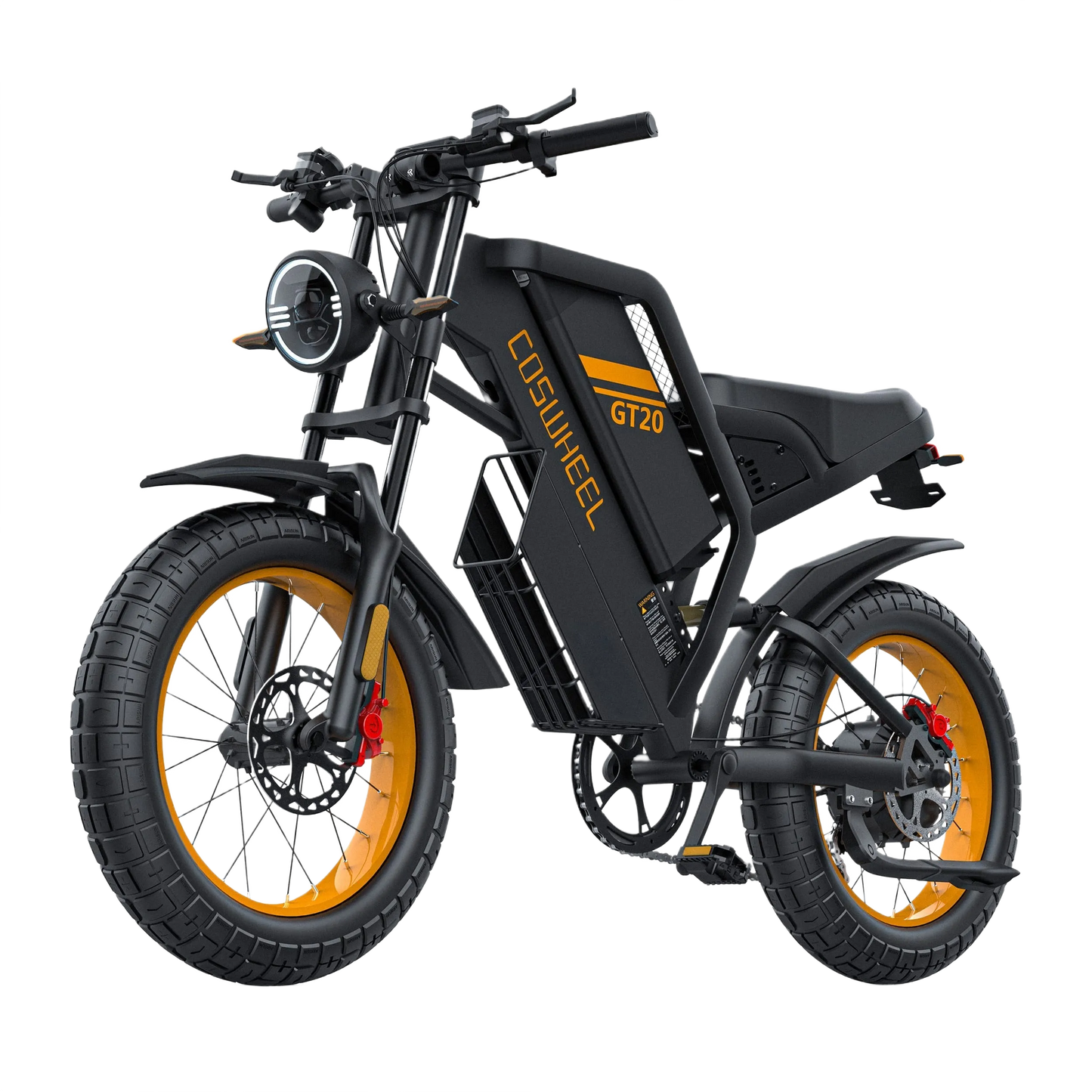 COSWHEEL GT20 PRO Black electric bike with orange rims on a white background