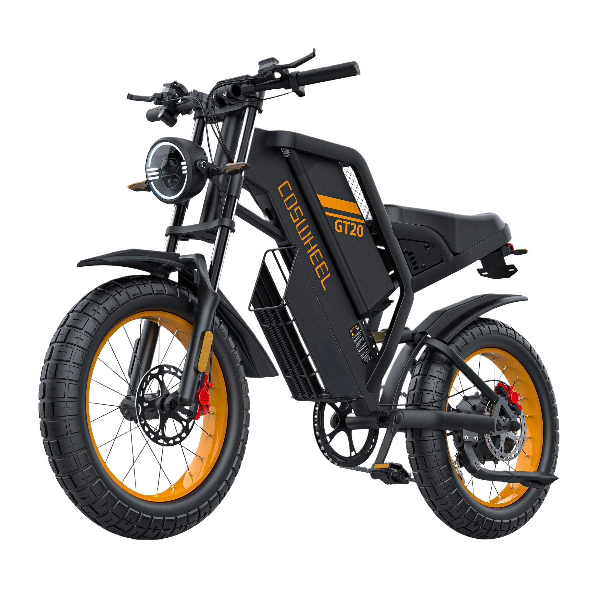 COSWHEEL GT20 MAX Black electric bike with orange rims on a white background
