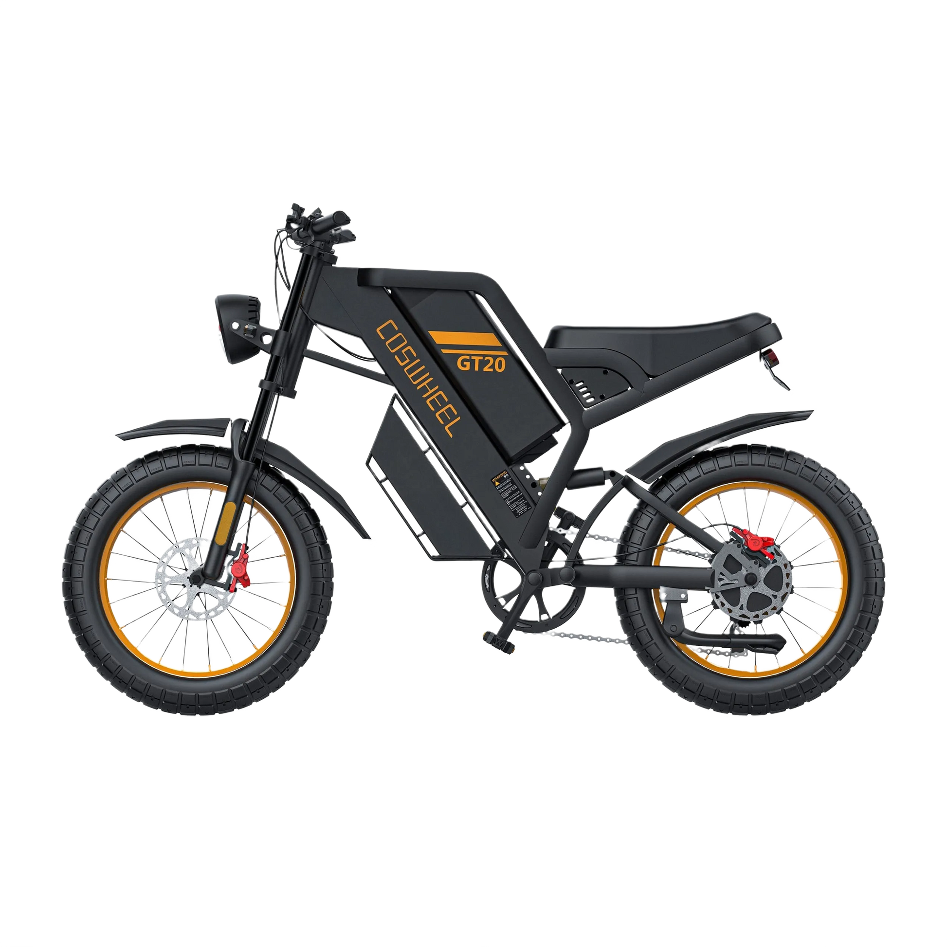 COSWHEEL GT20 MAX Black electric bike with orange rims on a white background
