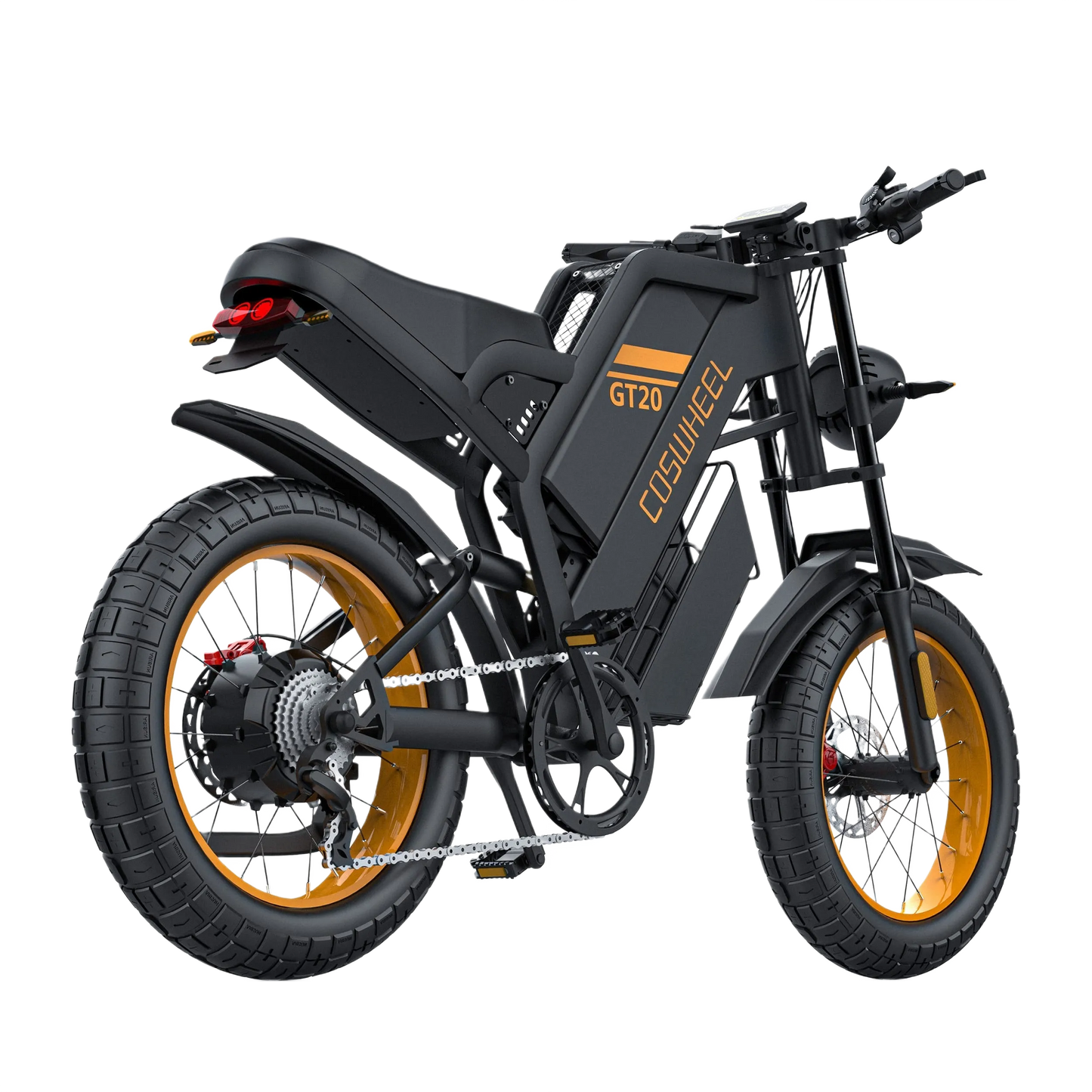 COSWHEEL GT20 MAX Black electric bike with orange rims on a white background