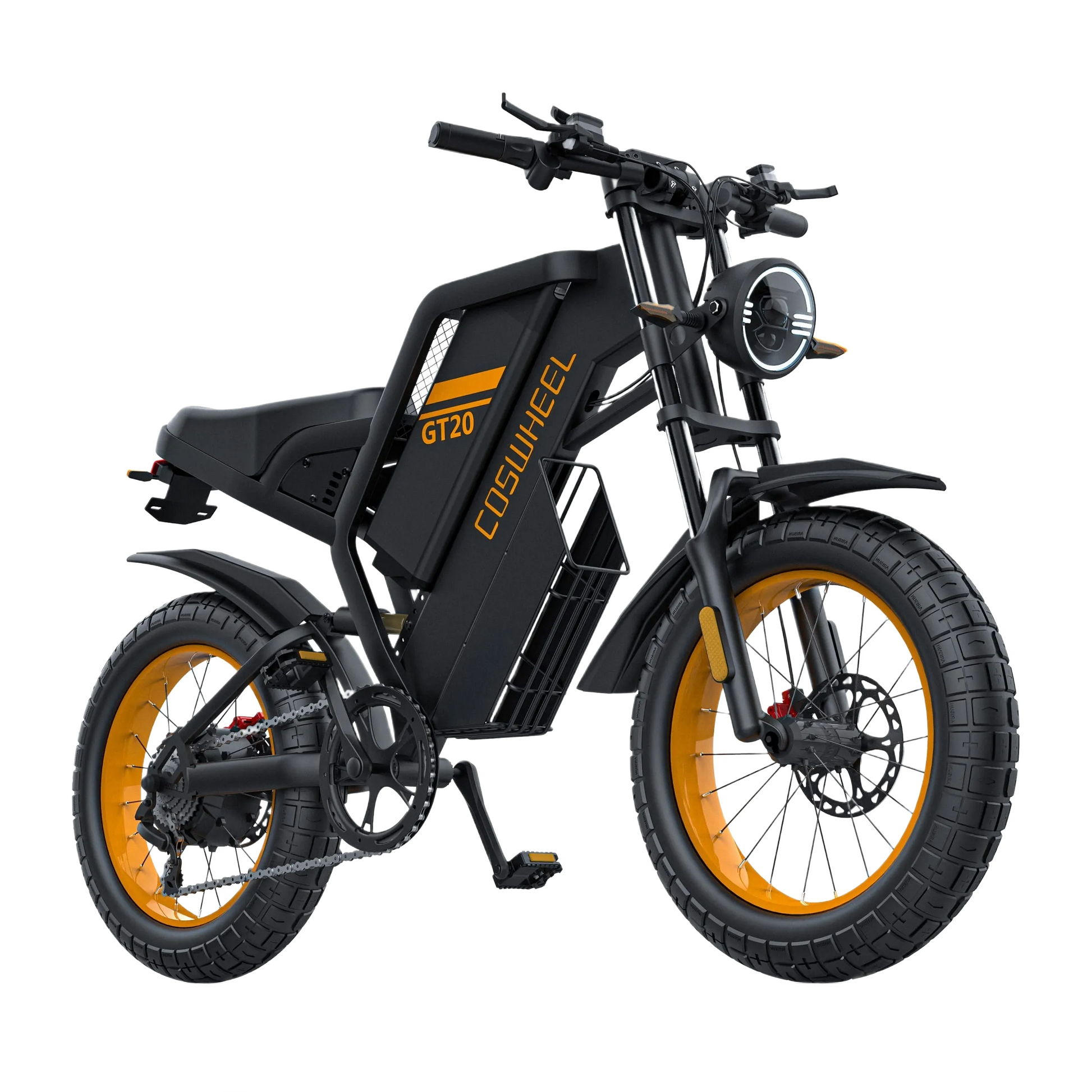 COSWHEEL GT20 PRO Black electric bike with orange rims on a white background