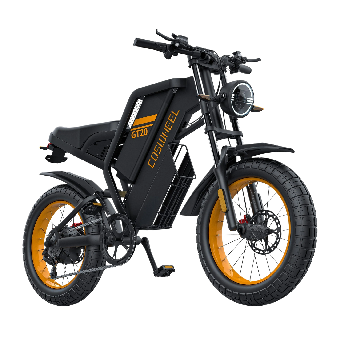 COSWHEEL GT20 MAX Black electric bike with orange rims on a white background