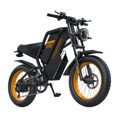 COSWHEEL GT20 MAX Black electric bike with orange rims on a white background