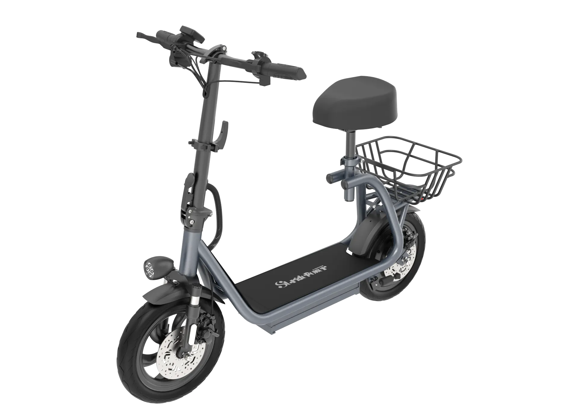 NANROBOT M5 PRO Gray electric scooter with a seat and basket on a white background