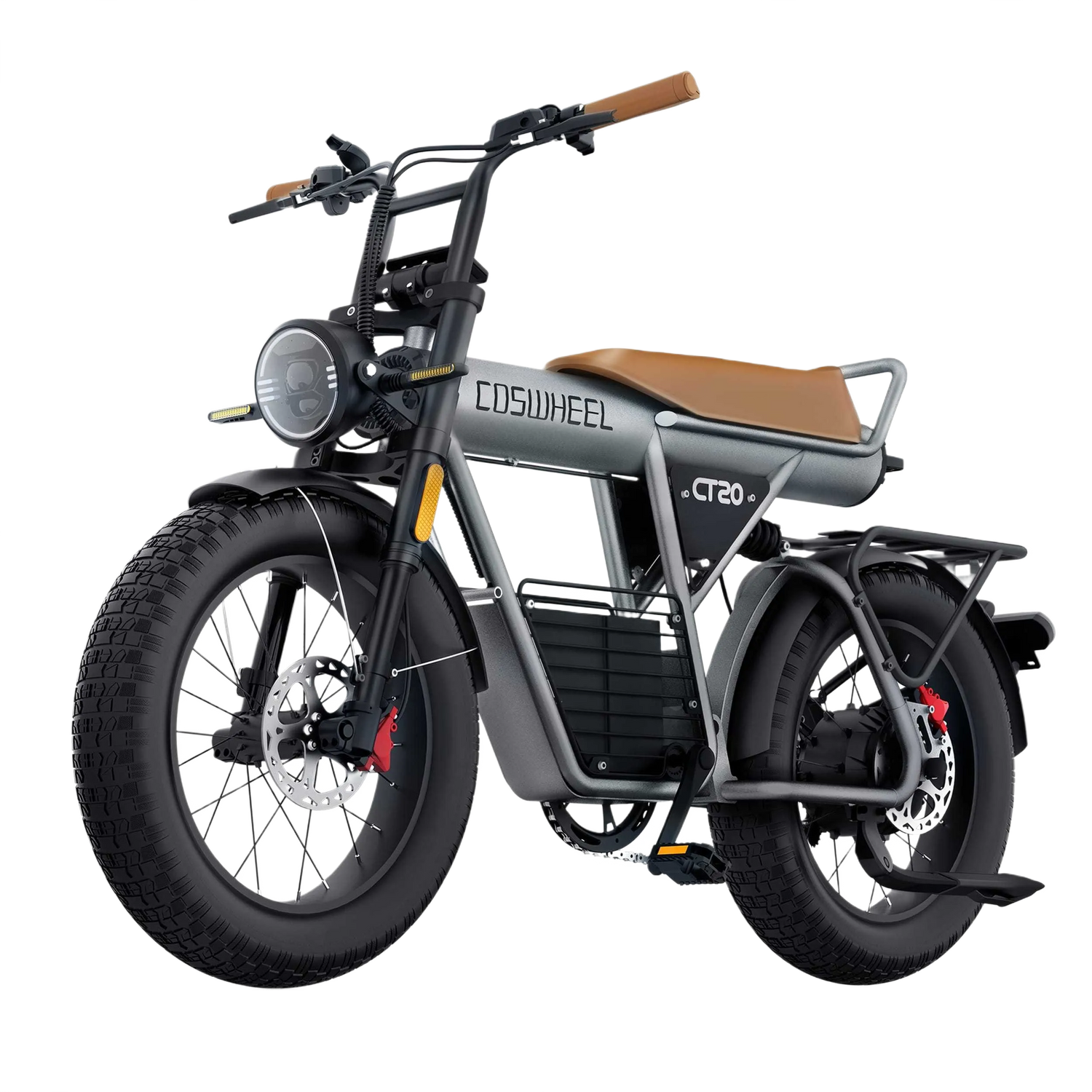 COSWHEEL CT20 electric bike with a brown seat on a white background