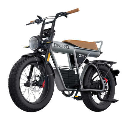 COSWHEEL CT20 electric bike with a brown seat on a white background