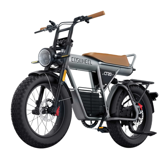 COSWHEEL CT20 electric bike with a brown seat on a white background