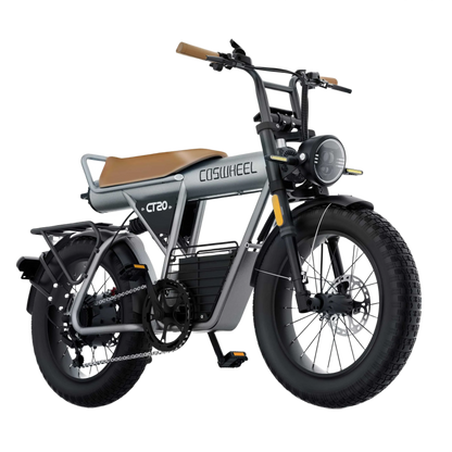 COSWHEEL CT20 electric bike with a brown seat on a white background