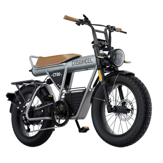 COSWHEEL CT20 electric bike with a brown seat on a white background
