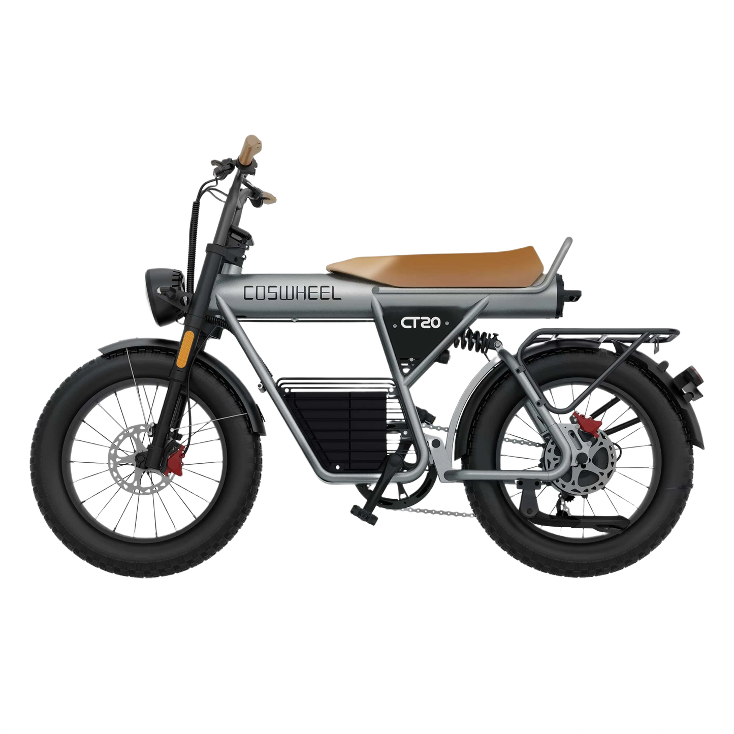 COSWHEEL CT20 electric bike with a brown seat on a white background