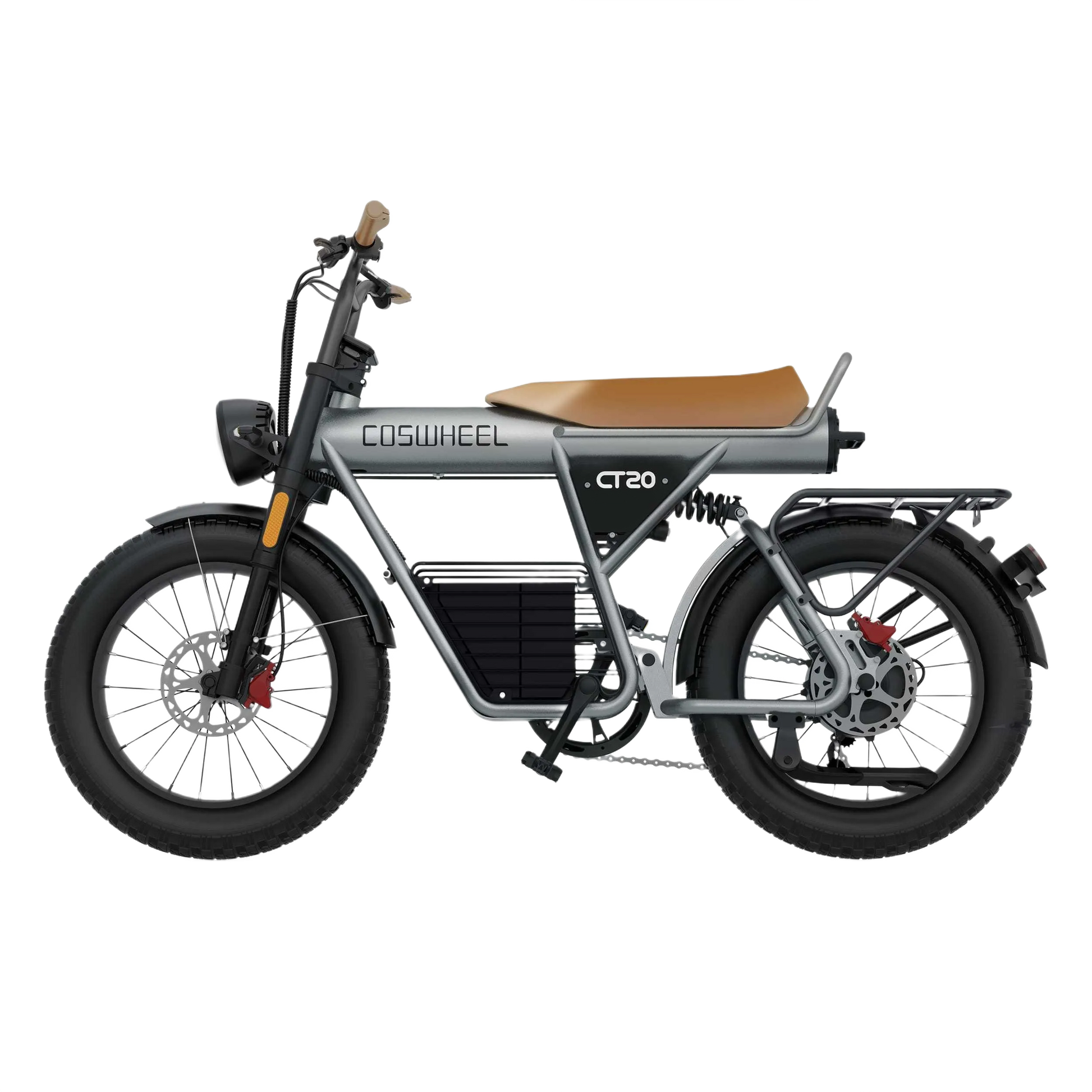 COSWHEEL CT20 electric bike with a brown seat on a white background