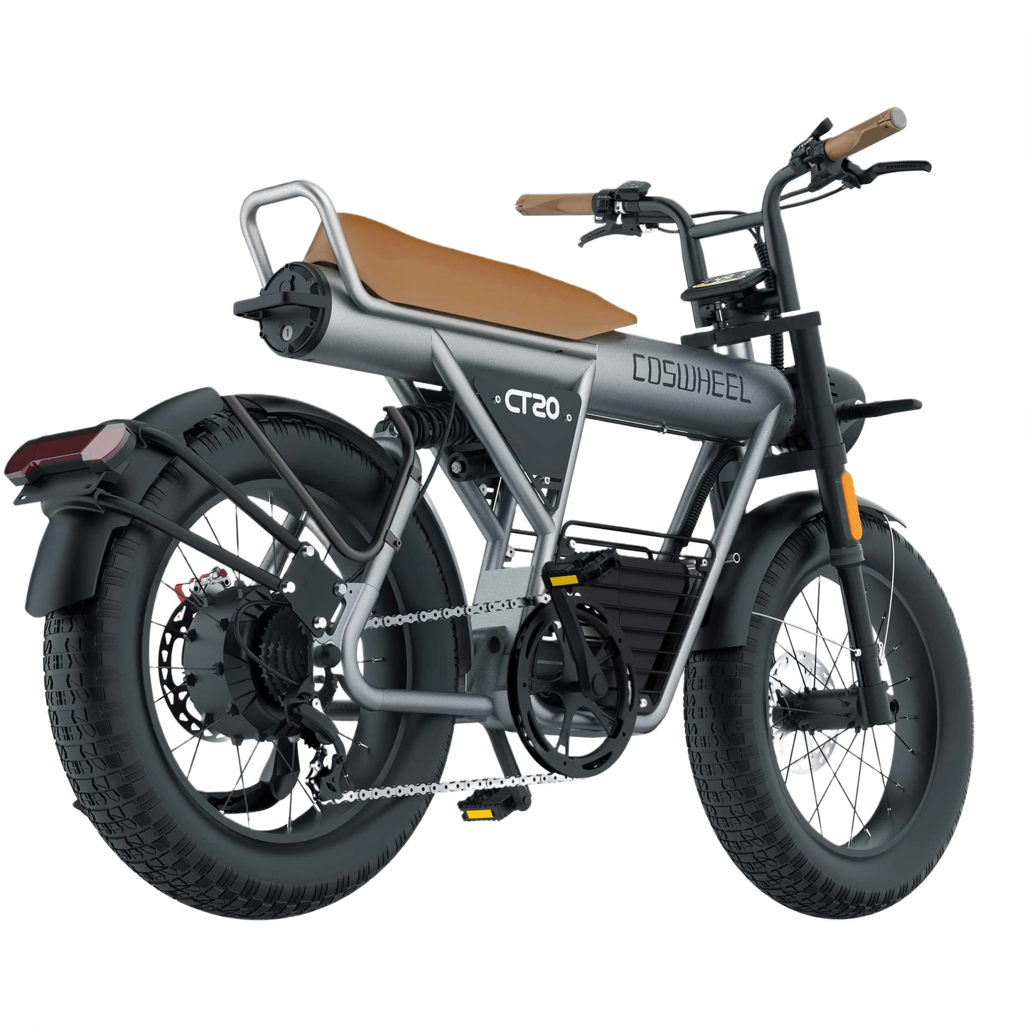 COSWHEEL CT20 electric bike with a brown seat on a white background